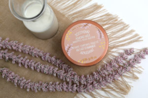 Mini Lifestyle Photo Body Butter cream with purple flowers and burlap tabletop product photograph