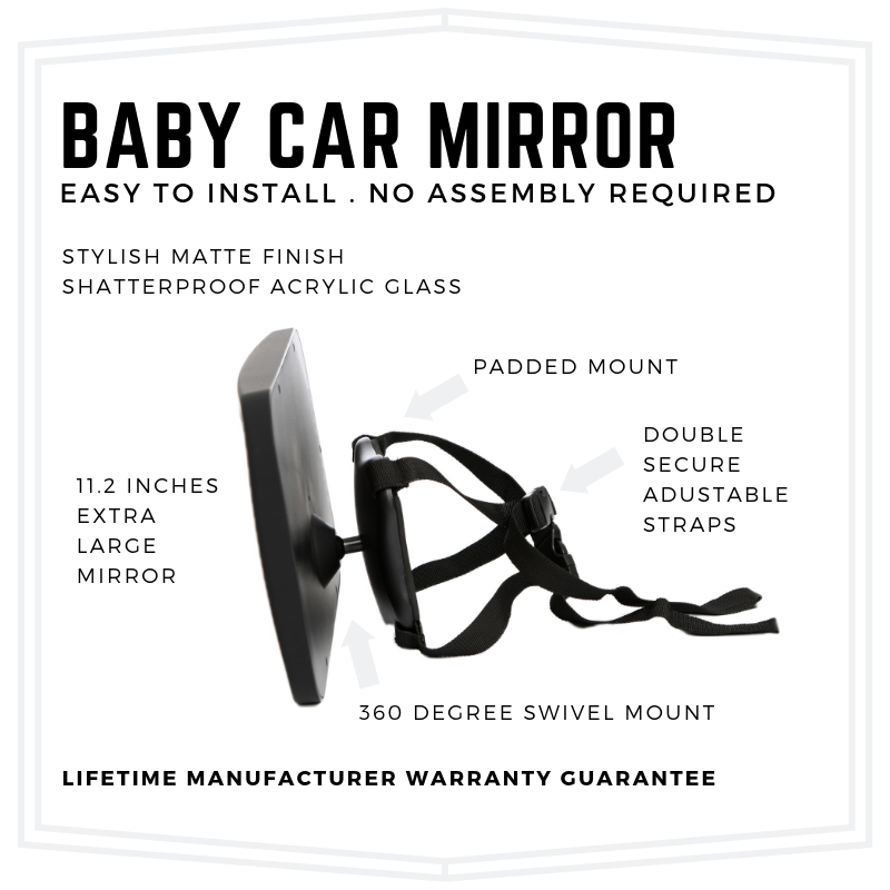 product photography infographic of baby car mirror